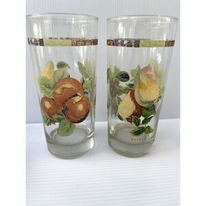 Excel Drinking Glasses Painted Fruit 3 Glasses Rare Find Vintage '50's Retro